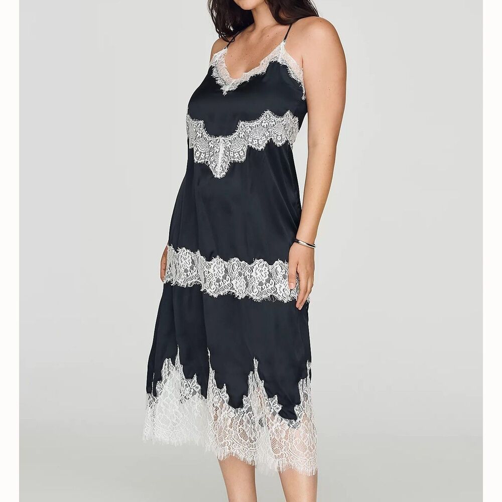 By Anthropologie LyreBird Floral Lace Slip Midi Dress Sleeveless Black 2X 291755